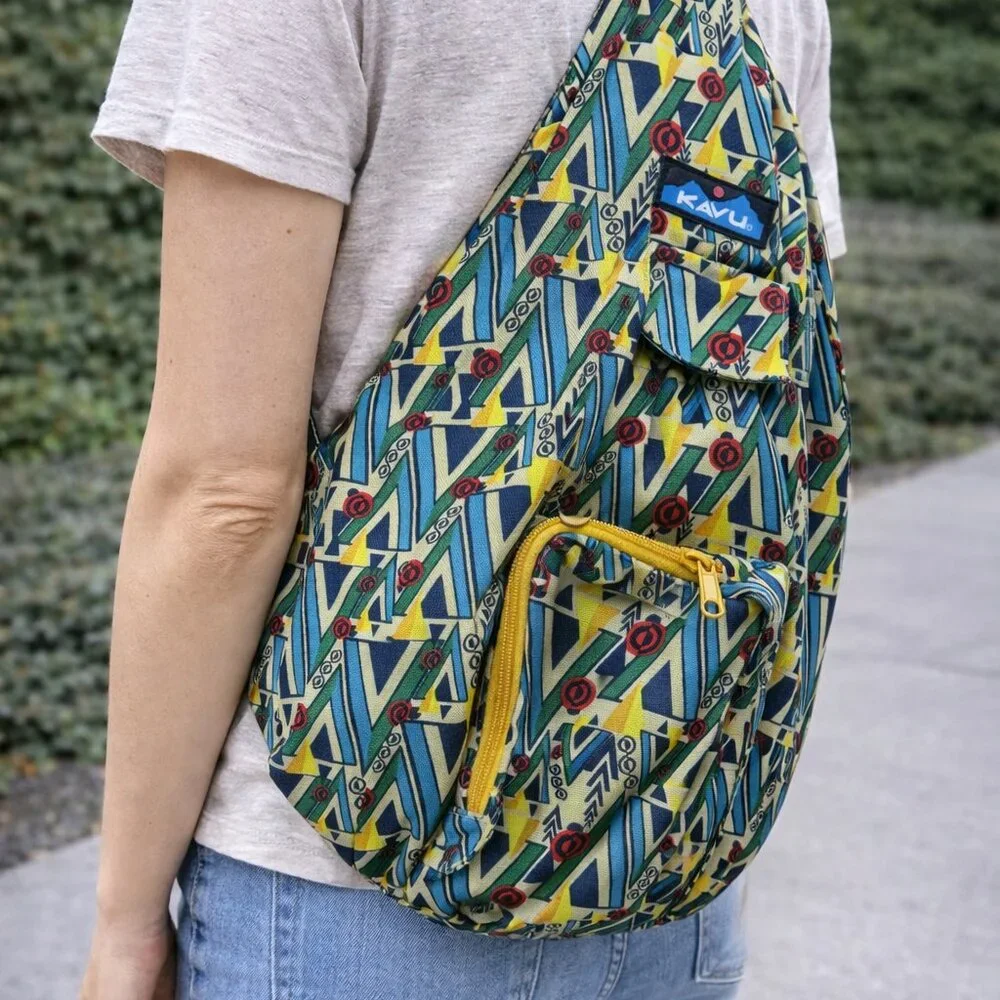 KAVU Rope Bag‎ Sling Backpack Multicolor Geometric Canvas Crossbody